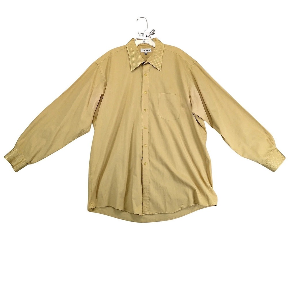 Vintage Lucasini Gold‎ Dress Shirt Mens 17.5 Satin Accents Made Korea Retro Y2K